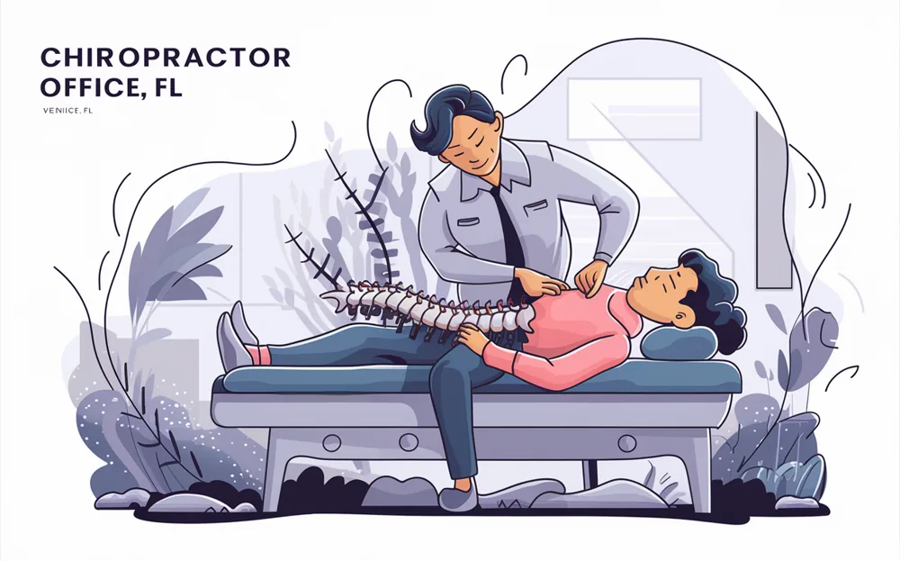 An illustration of a chiropractor providing chiropractic care to a patient, with the aim of boosting the immune system. The image shows a smiling chiropractor in a white coat adjusting the spine of a smiling patient lying on a table. The background features colorful swirls and leaves, representing the immune-boosting effects of chiropractic care.