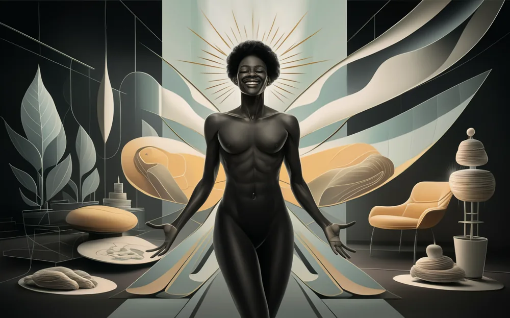 An illustration depicting a person with radiant energy emanating from their body, alongside a sketch representing the human form and alignment, symbolizing the holistic approach of chiropractic care in promoting overall well-being.