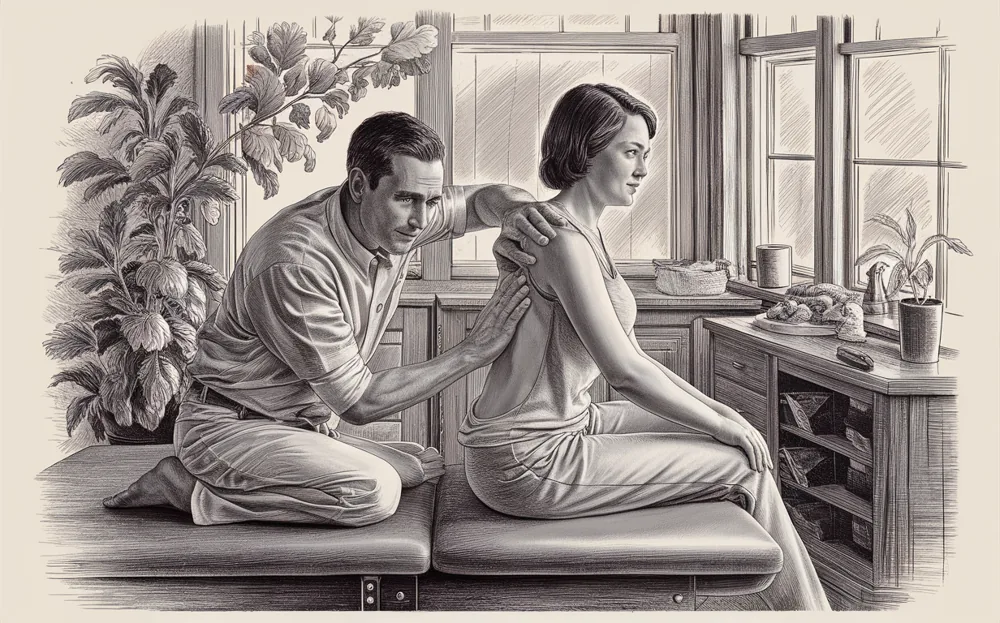 An illustration depicting a chiropractor performing an adjustment on a patient to correct subluxations and promote overall wellness.